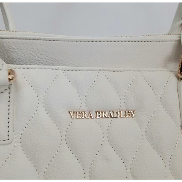 Vera Bradley Emma Satchel Quilted Leather Shoulder Bag White Pebble Leather NWOT - Picture 5 of 15